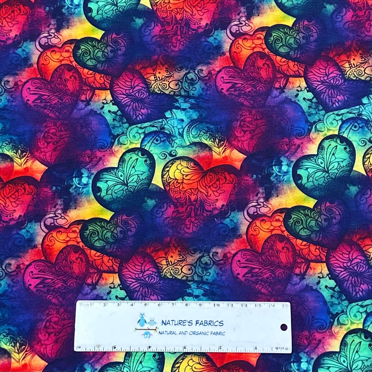 Tattoo Ink Hearts on Bamboo Stretch French Terry Fabric - Nature's Fabrics