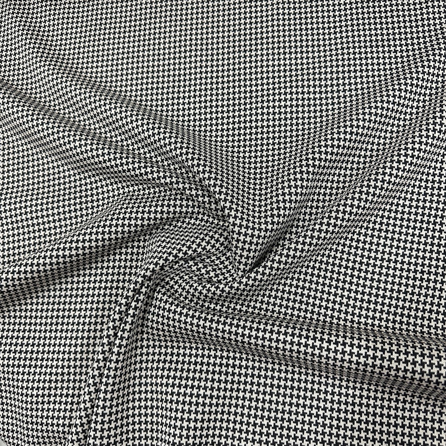 Taupe and Black Houndstooth Merino Wool Interlock Blend Fabric - Nature's Fabrics