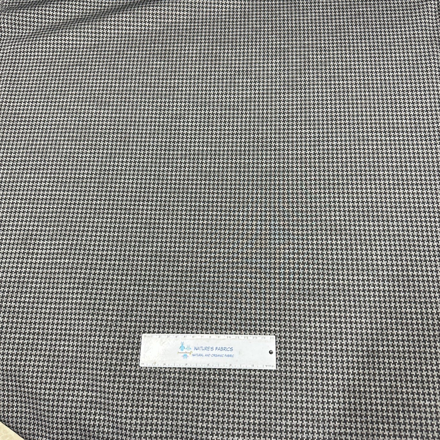 Taupe and Black Houndstooth Merino Wool Interlock Blend Fabric - Nature's Fabrics