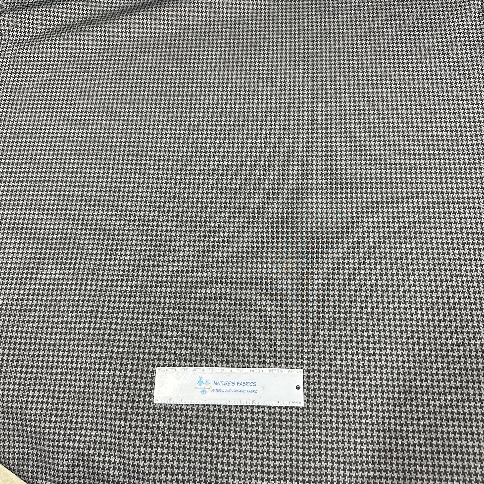 Taupe and Black Houndstooth Merino Wool Interlock Blend Fabric - Nature's Fabrics