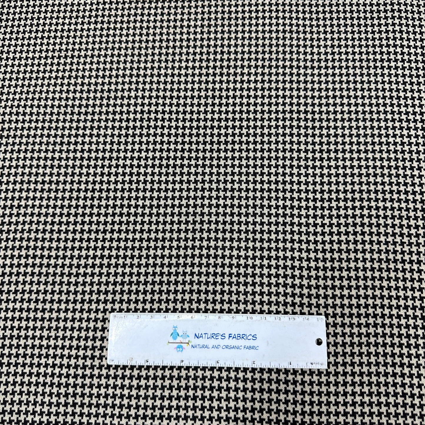 Taupe and Black Houndstooth Merino Wool Interlock Blend Fabric - Nature's Fabrics