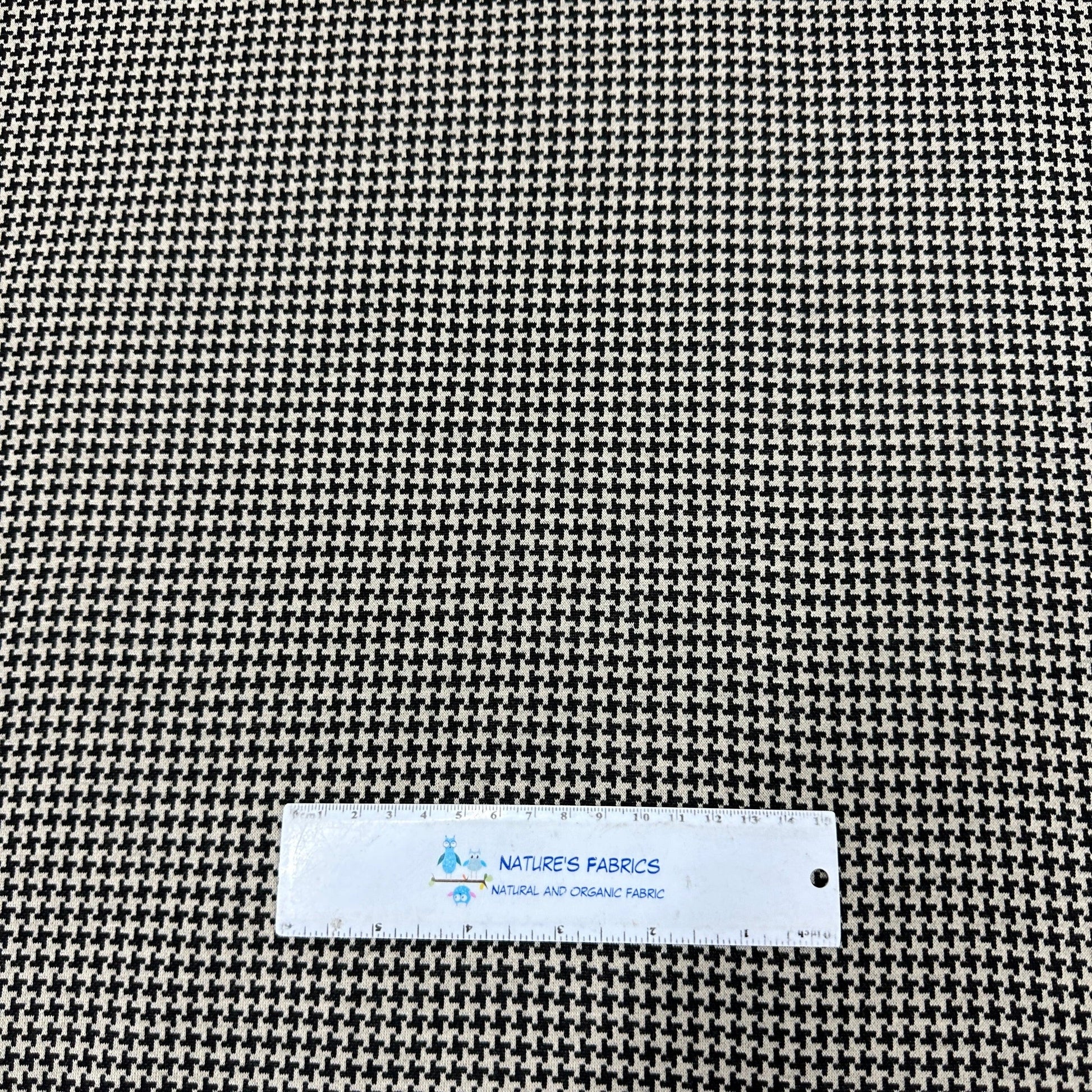 Taupe and Black Houndstooth Merino Wool Interlock Blend Fabric - Nature's Fabrics