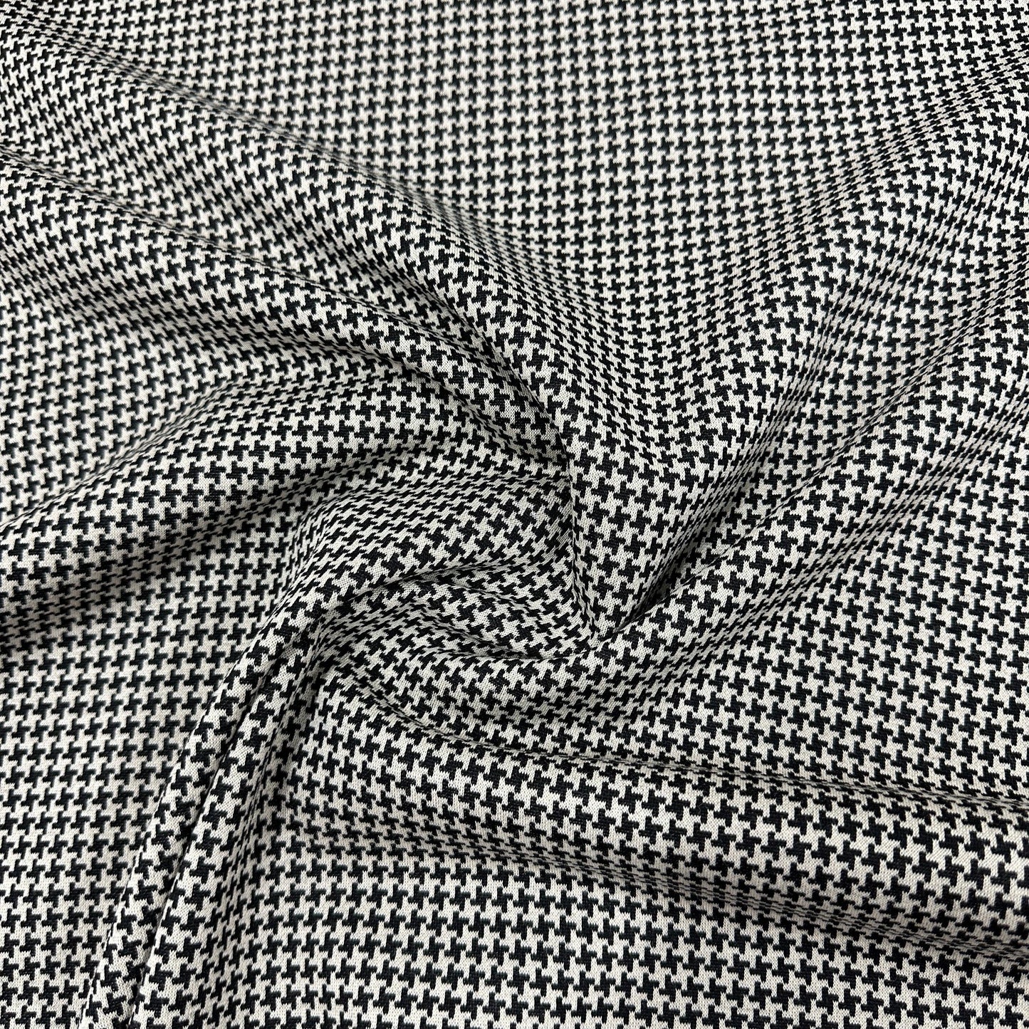 Taupe and Black Houndstooth Merino Wool Interlock Blend Fabric - Nature's Fabrics