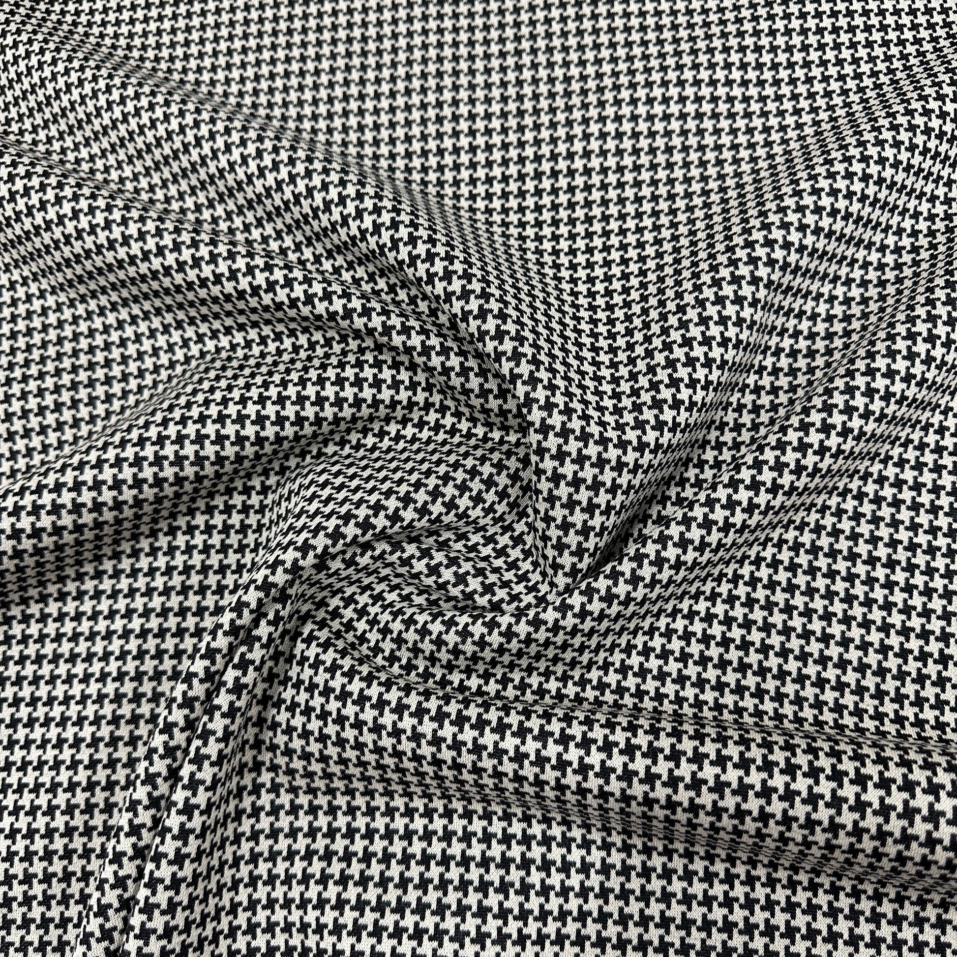 Taupe and Black Houndstooth Merino Wool Interlock Blend Fabric - Nature's Fabrics