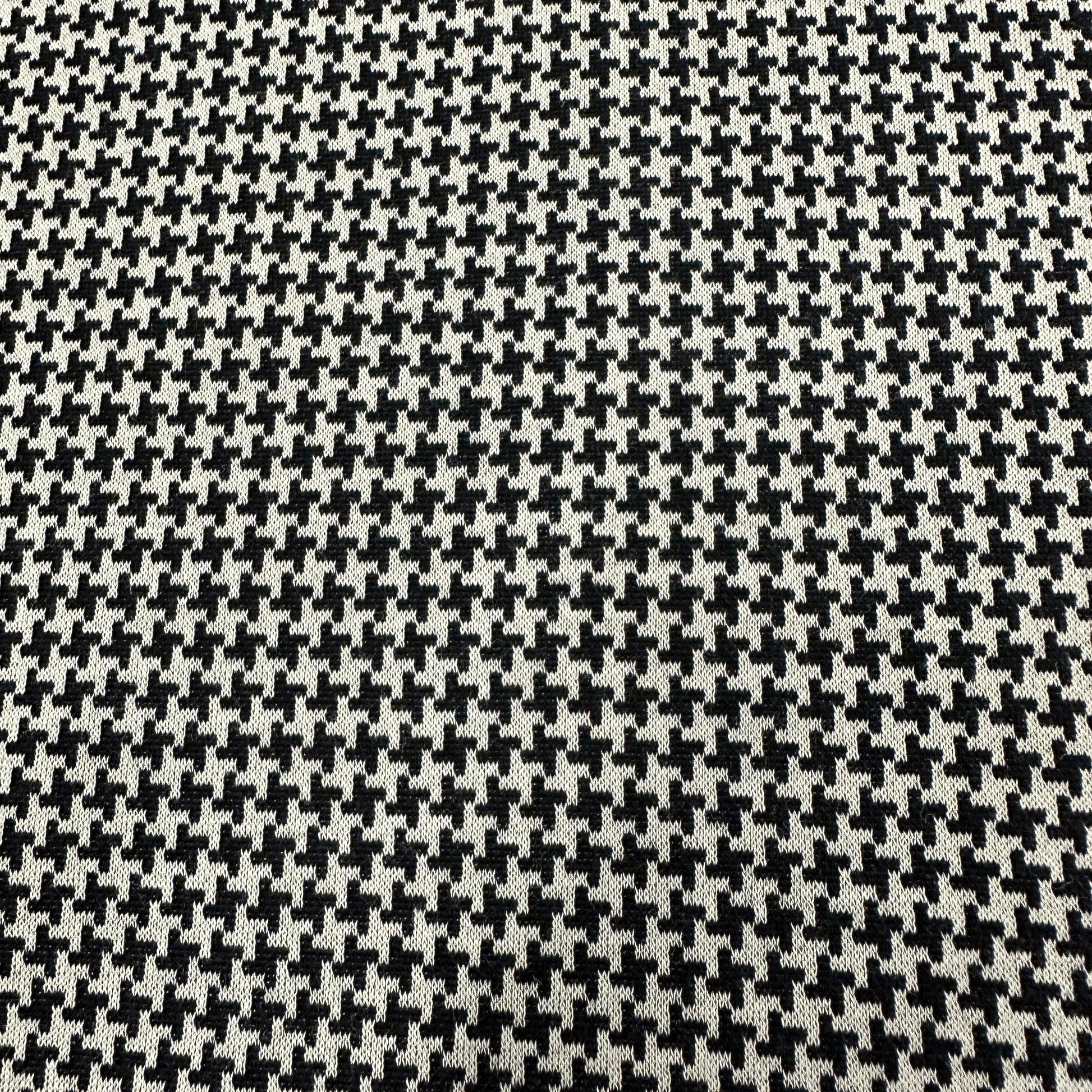 Taupe and Black Houndstooth Merino Wool Interlock Blend Fabric - Nature's Fabrics