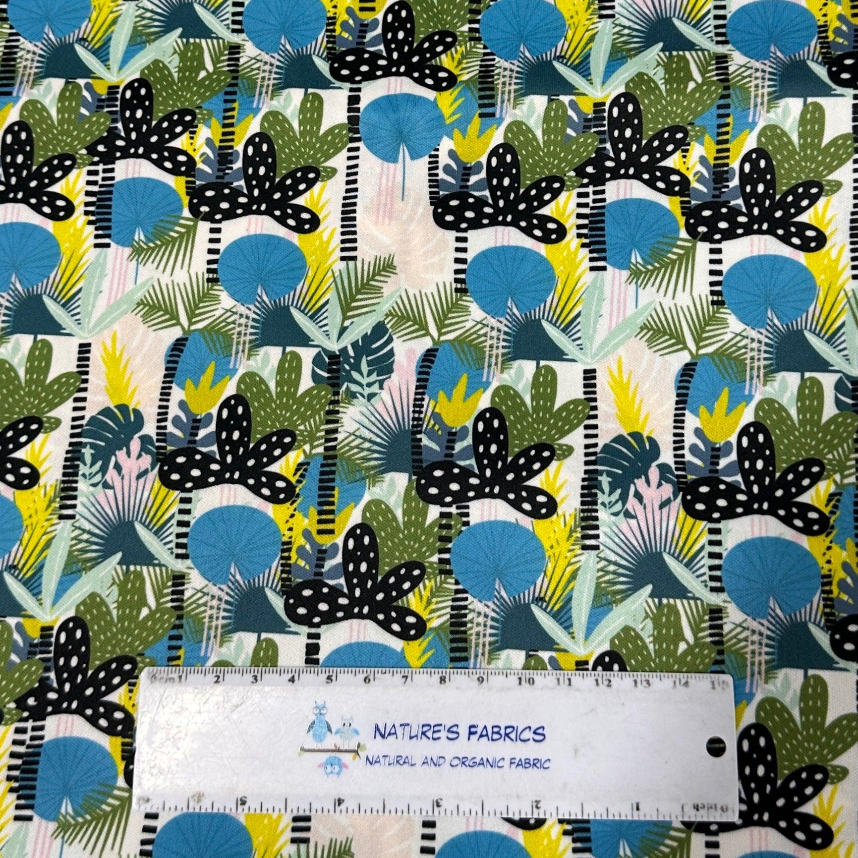 Teal and Green Palms 1 mil PUL Fabric - Made in the USA - Nature's Fabrics