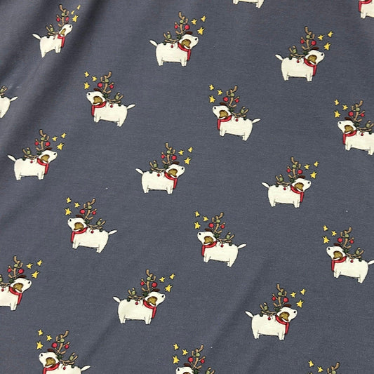 Terrier Christmas on Blue Bamboo/Spandex Jersey Fabric - Nature's Fabrics