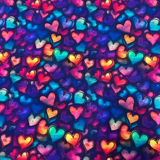 Tossed Ink Hearts on Bamboo/Spandex Jersey Fabric - Nature's Fabrics