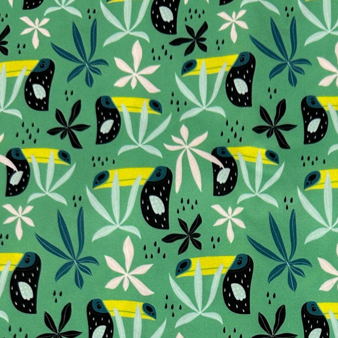 Toucans on Green 1 mil PUL Fabric - Made in the USA - Nature's Fabrics