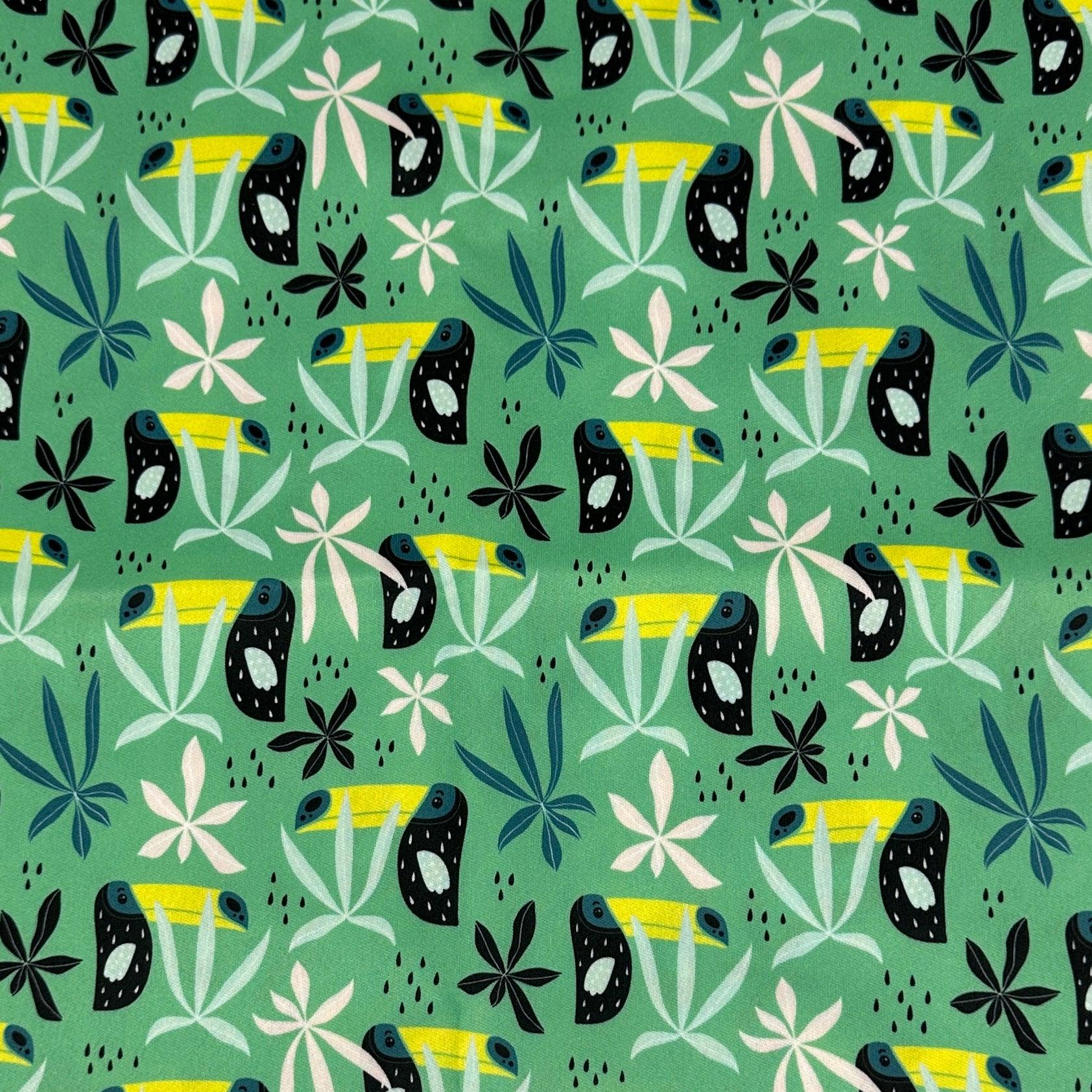 Toucans on Green 1 mil PUL Fabric - Made in the USA - Nature's Fabrics