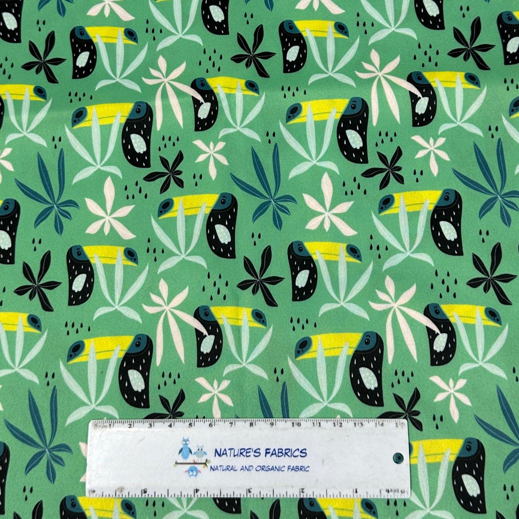 Toucans on Green 1 mil PUL Fabric - Made in the USA - Nature's Fabrics