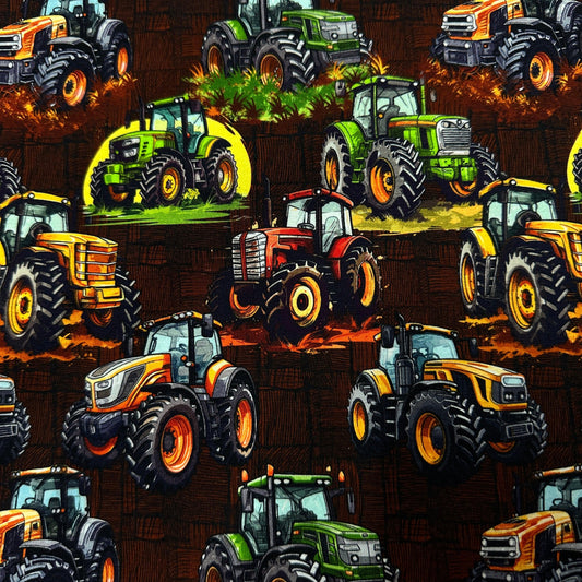 Tractors on Bamboo/Spandex Jersey Fabric - Nature's Fabrics