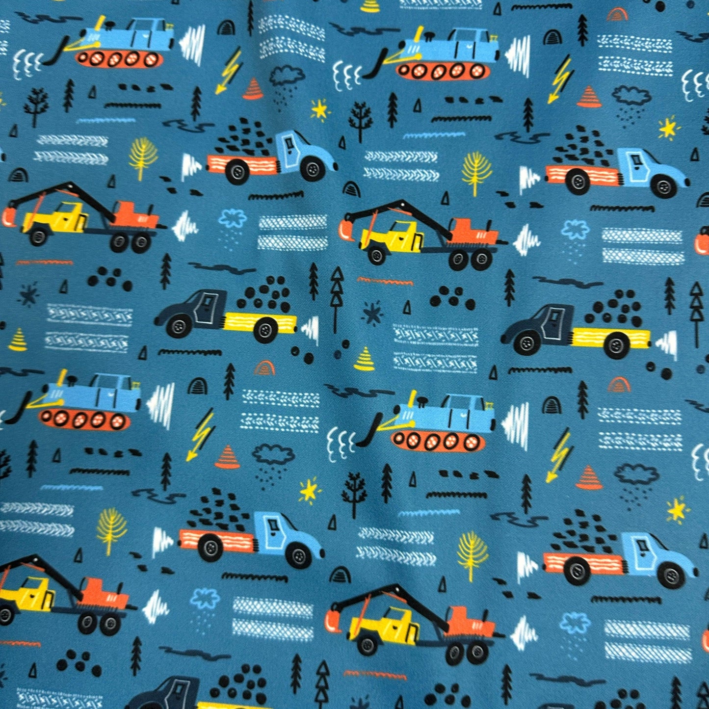 Trucks and Bulldozers on 1 mil PUL Fabric - Made in the USA - Nature's Fabrics