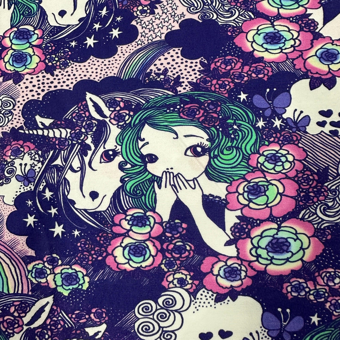 Unicorn Girl on Purple Cotton/Spandex Jersey Fabric - Nature's Fabrics