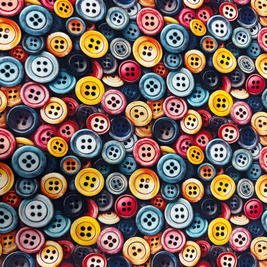Vintage Buttons on Bamboo/Spandex Jersey Fabric - Nature's Fabrics