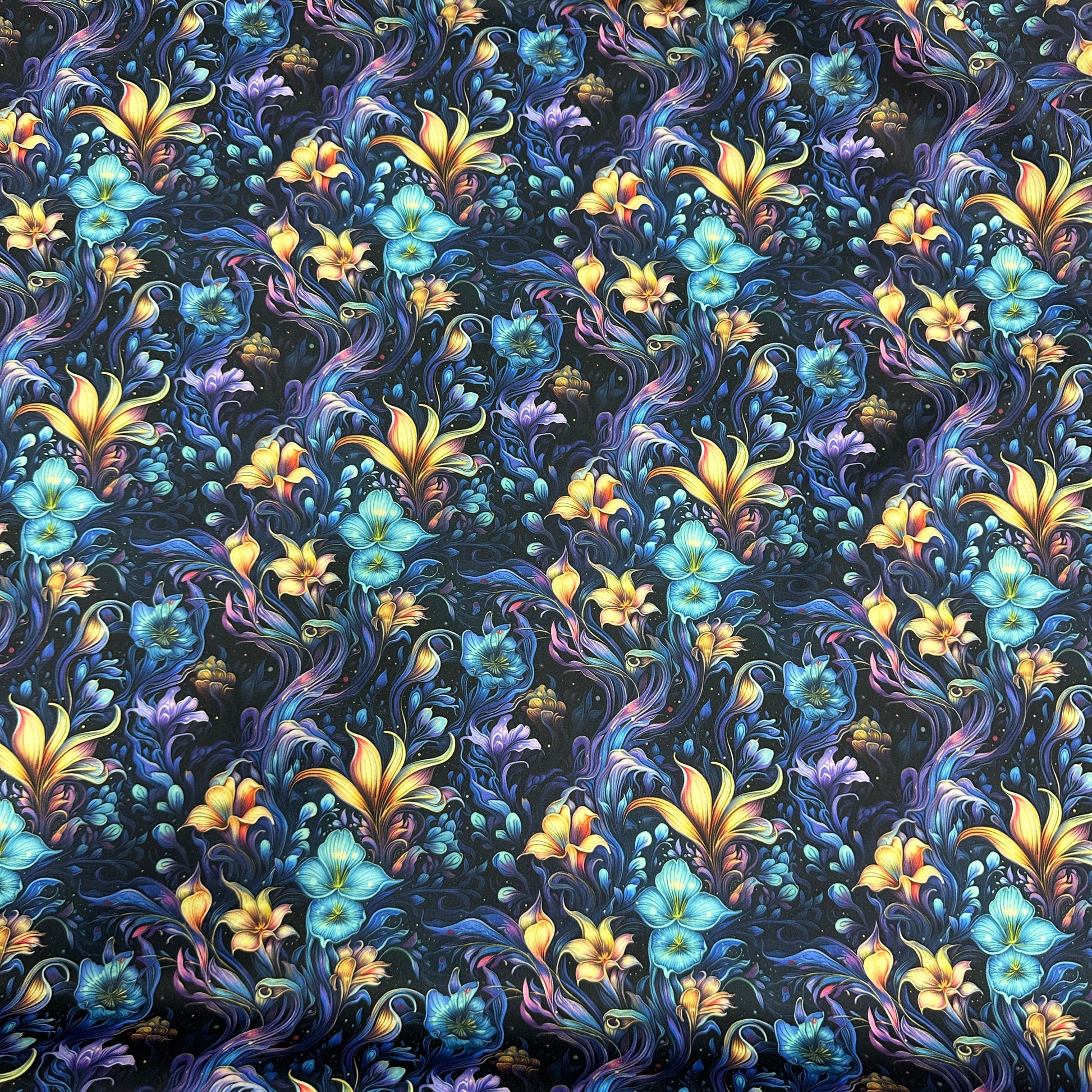 Vivid Floral Bioluminescence 1 mil PUL Fabric - Made in the USA - Nature's Fabrics