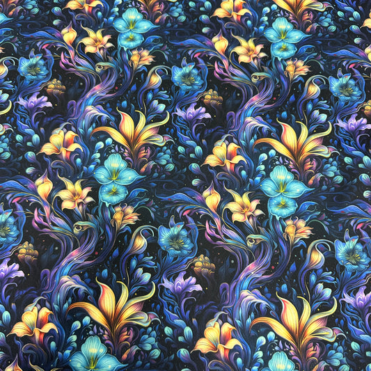 Vivid Floral Bioluminescence 1 mil PUL Fabric - Made in the USA - Nature's Fabrics