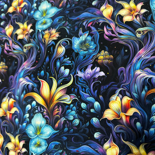 Vivid Floral Bioluminescence on Polyester/Spandex Jersey Fabric - Nature's Fabrics