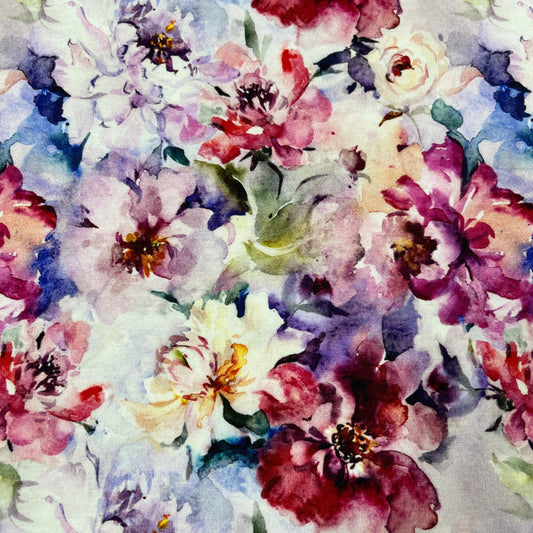 Watercolor Floral on Bamboo Stretch French Terry Fabric - Nature's Fabrics