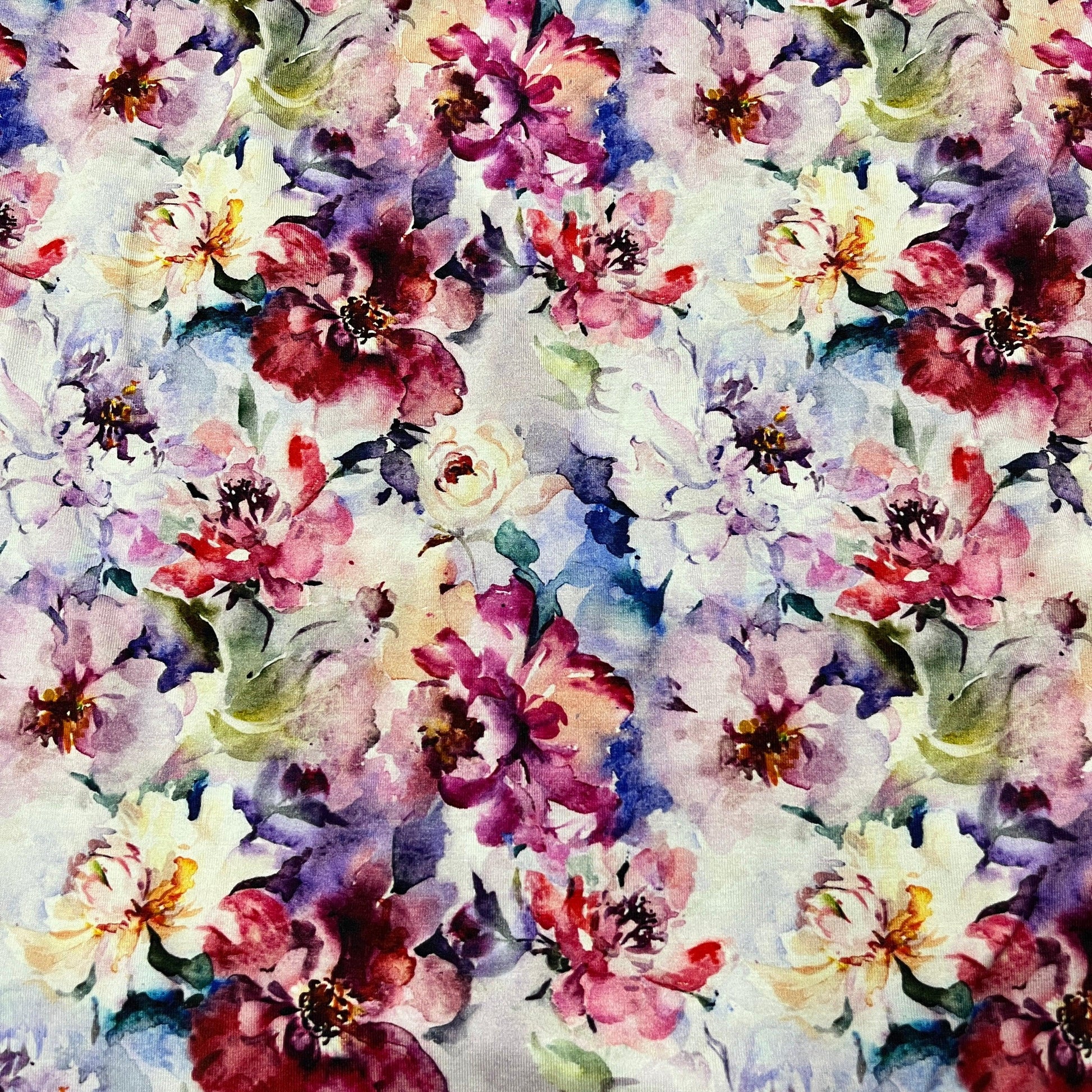 Watercolor Floral on Bamboo/Spandex Jersey Fabric - Nature's Fabrics