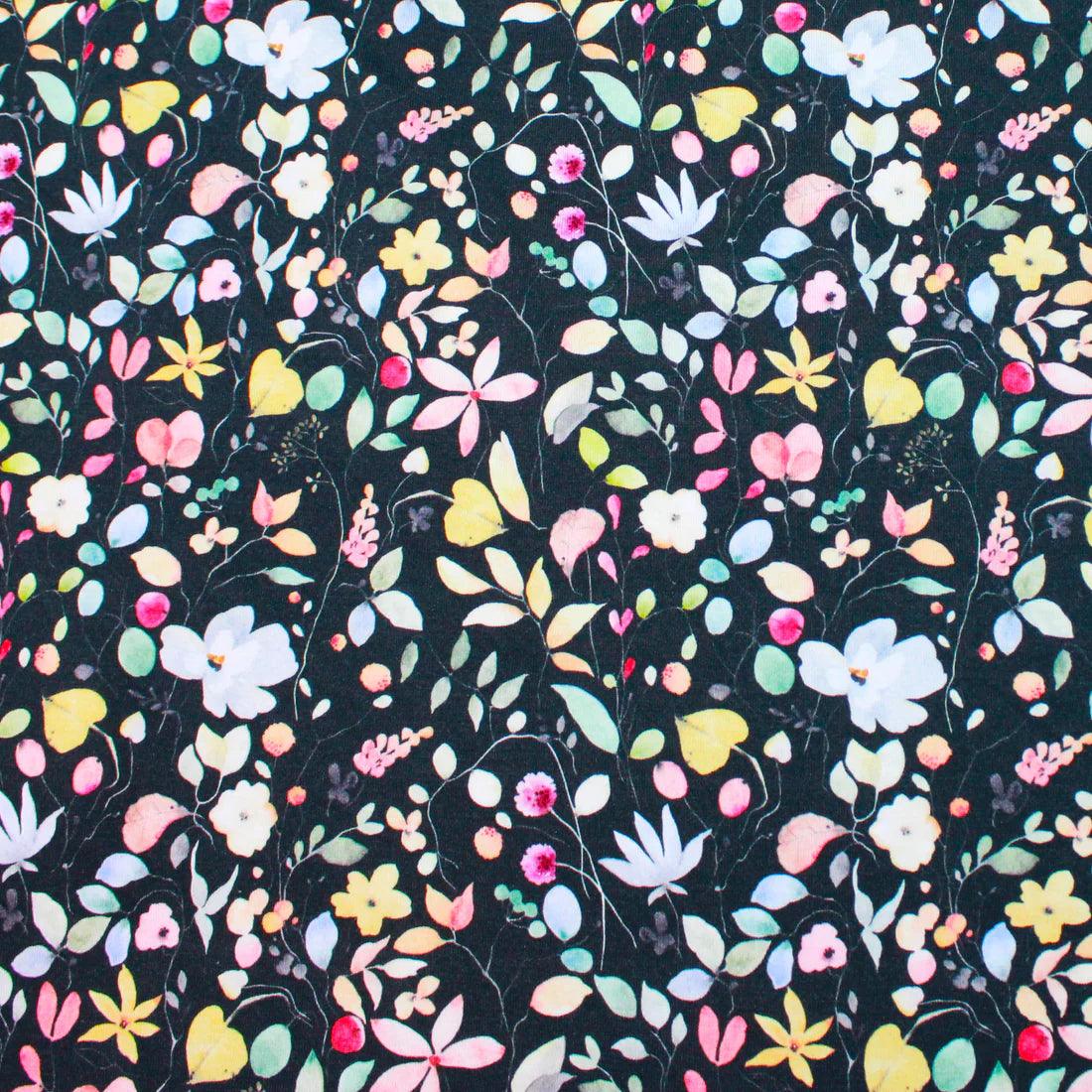 Watercolor Floral Vines on Bamboo Stretch French Terry Fabric - Nature's Fabrics