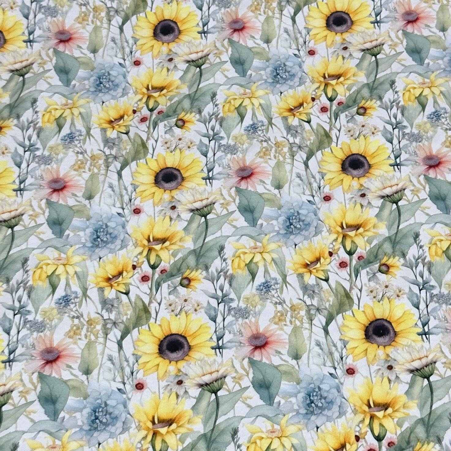 Watercolor Wildflowers on Bamboo/Spandex Jersey Fabric - Nature's Fabrics