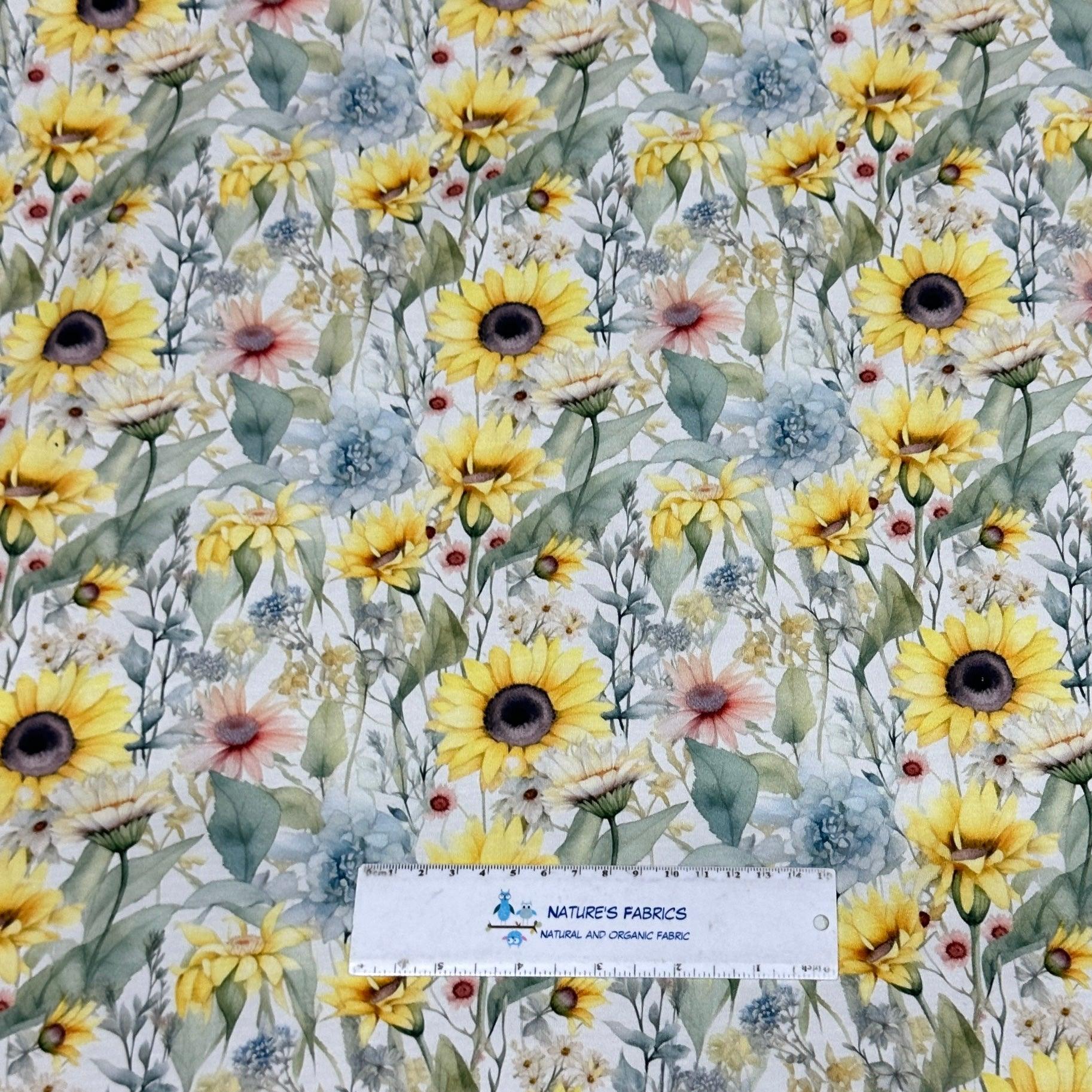 Watercolor Wildflowers on Bamboo/Spandex Jersey Fabric - Nature's Fabrics