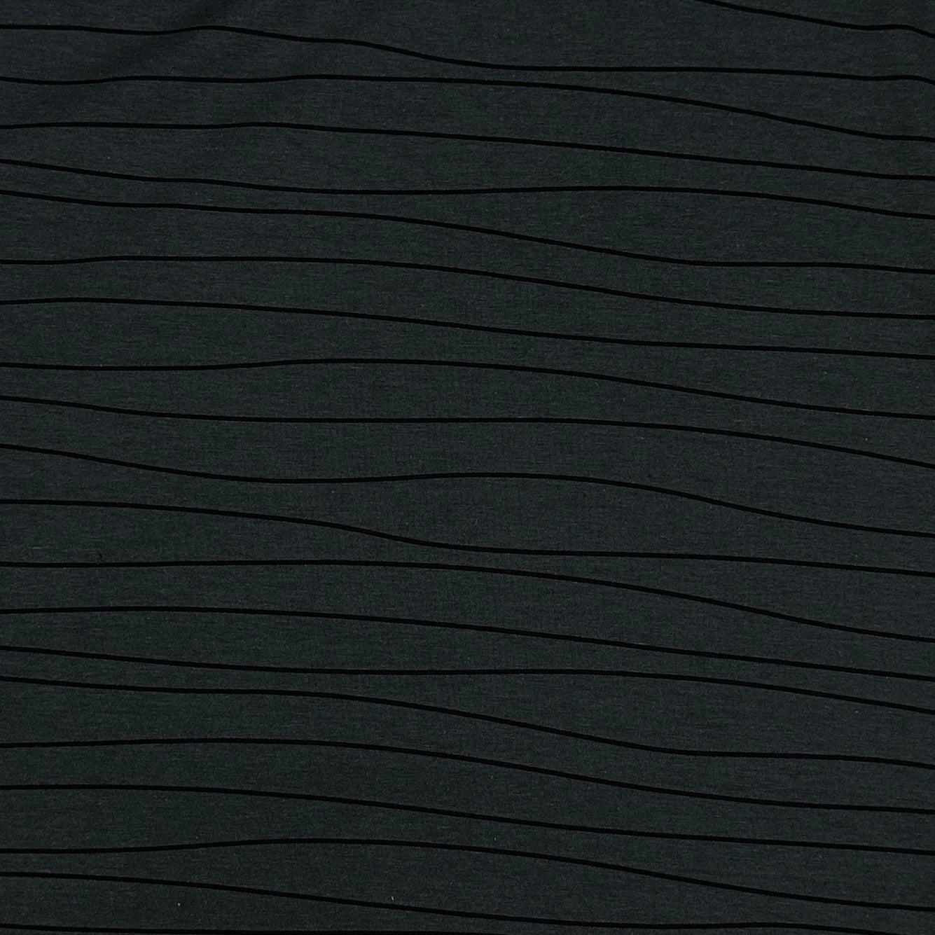 Wavy Black Lines on Green Bamboo/Spandex Jersey Fabric - 265 GSM - Knit in the USA - Nature's Fabrics