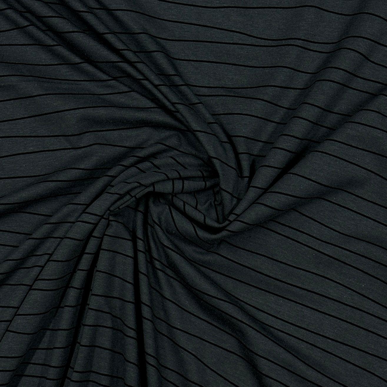 Wavy Black Lines on Green Bamboo/Spandex Jersey Fabric - 265 GSM - Knit in the USA - Nature's Fabrics