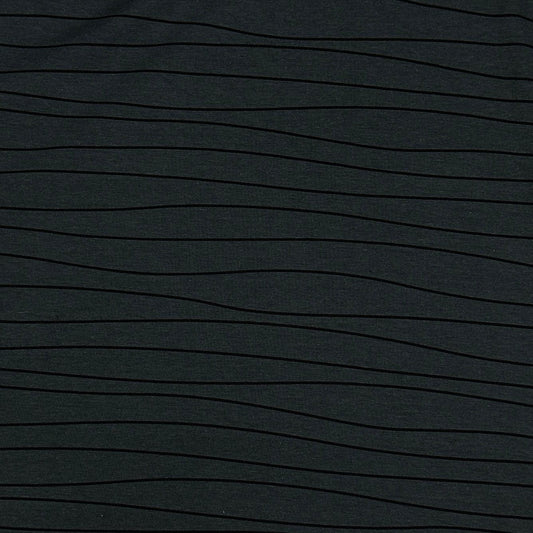 Wavy Black Lines on Gray Bamboo/Spandex Jersey Fabric - 265 GSM - Knit in the USA - Nature's Fabrics