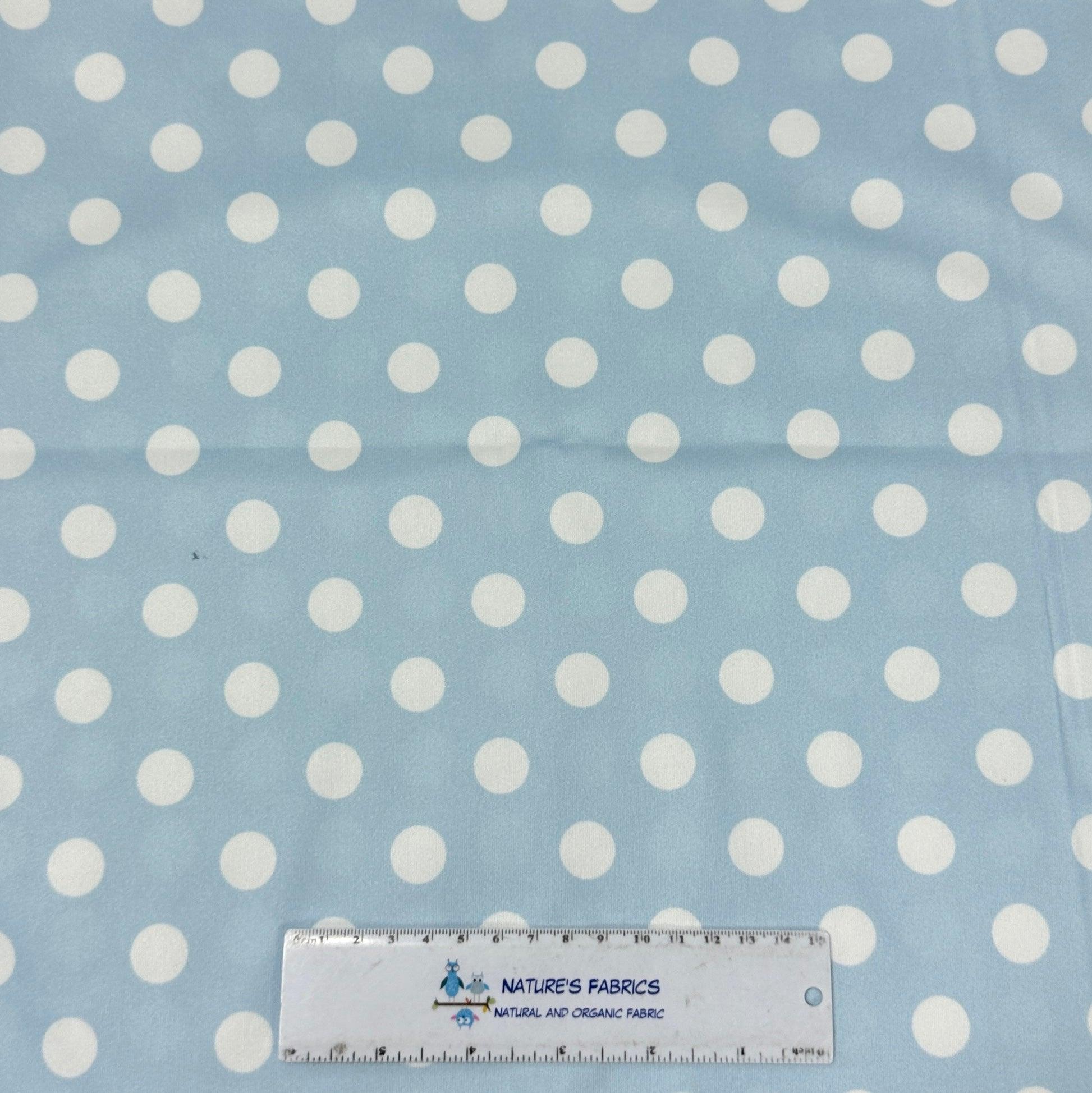 White Dots on Blue 1 mil PUL Fabric - Made in the USA - Nature's Fabrics