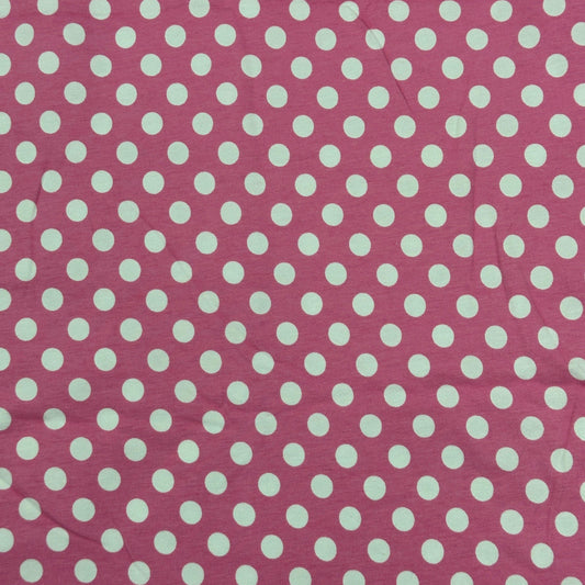 White Dots on Pink Cotton/Spandex Jersey Fabric - Nature's Fabrics