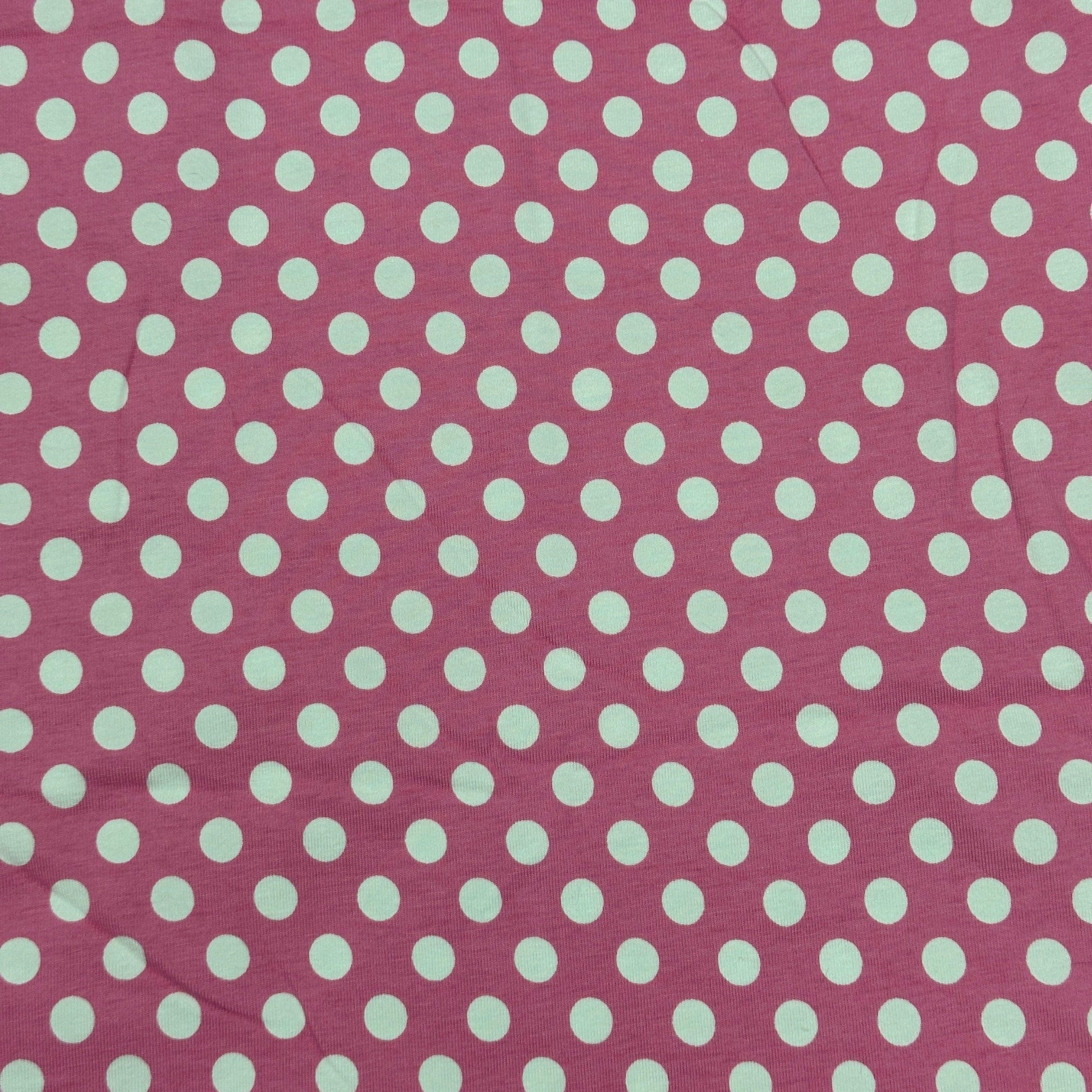 White Dots on Pink Cotton/Spandex Jersey Fabric - Nature's Fabrics