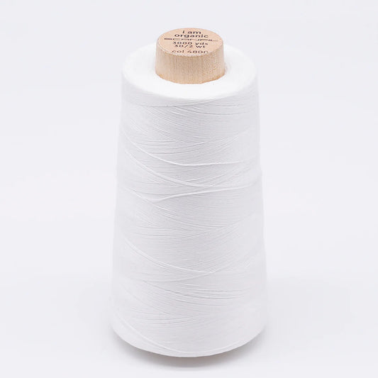 White Organic Cotton Sewing Thread Cone - 3000 yards 30/2 - Nature's Fabrics