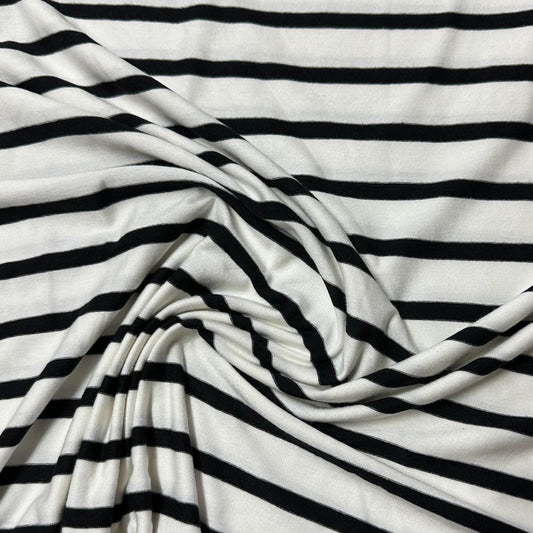 White with Black Stripes on Bamboo/Spandex Jersey Fabric - Nature's Fabrics