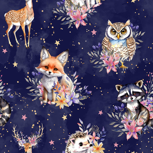 Wild Animals on Navy 1 mil PUL Fabric- Made in the USA - Nature's Fabrics