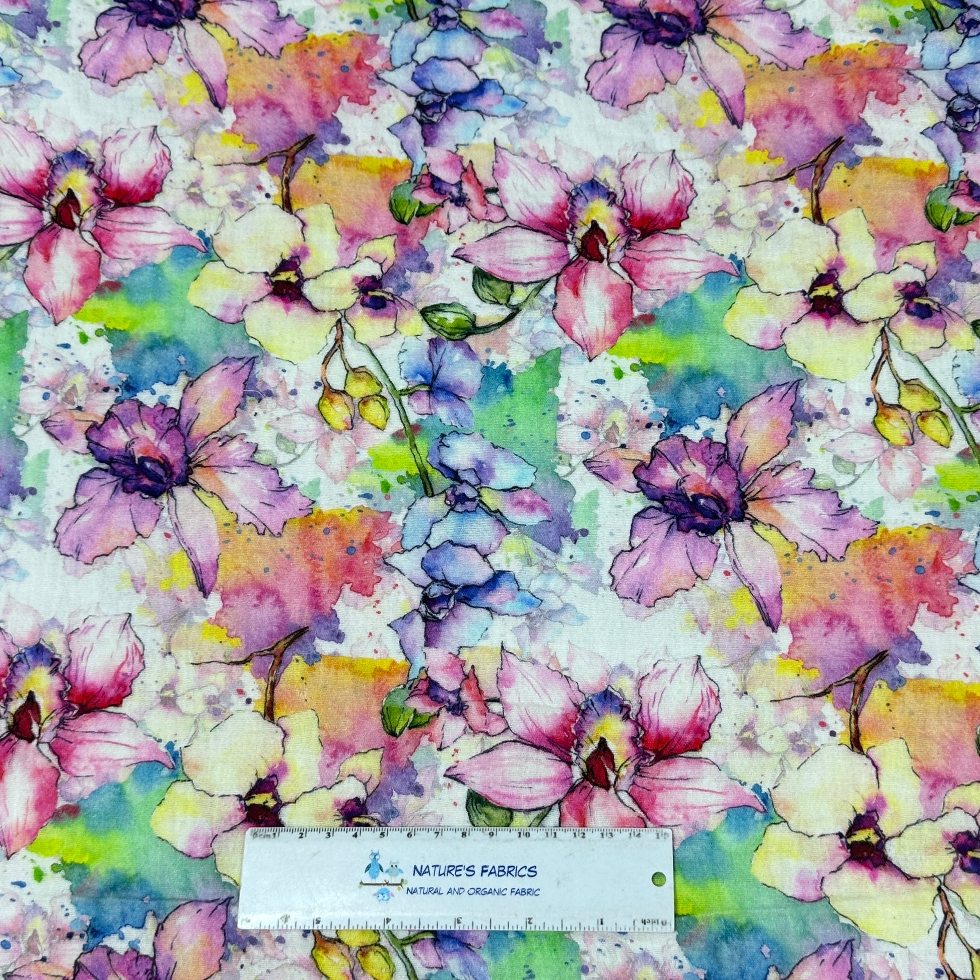 Wild Orchids on Double Gauze Muslin Fabric - Nature's Fabrics