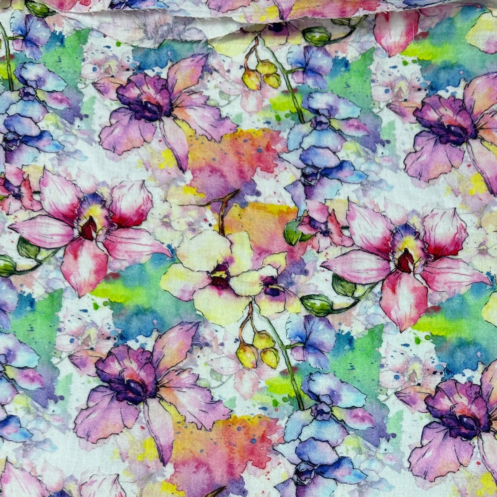 Wild Orchids on Double Gauze Muslin Fabric - Nature's Fabrics