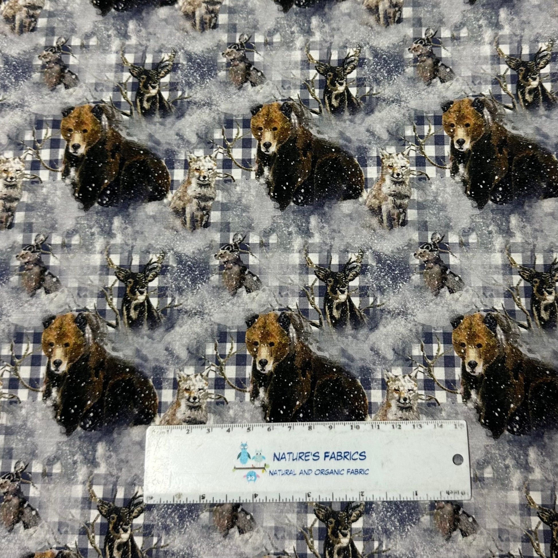 Wildlife on Gingham Bamboo/Spandex Jersey Fabric - Nature's Fabrics