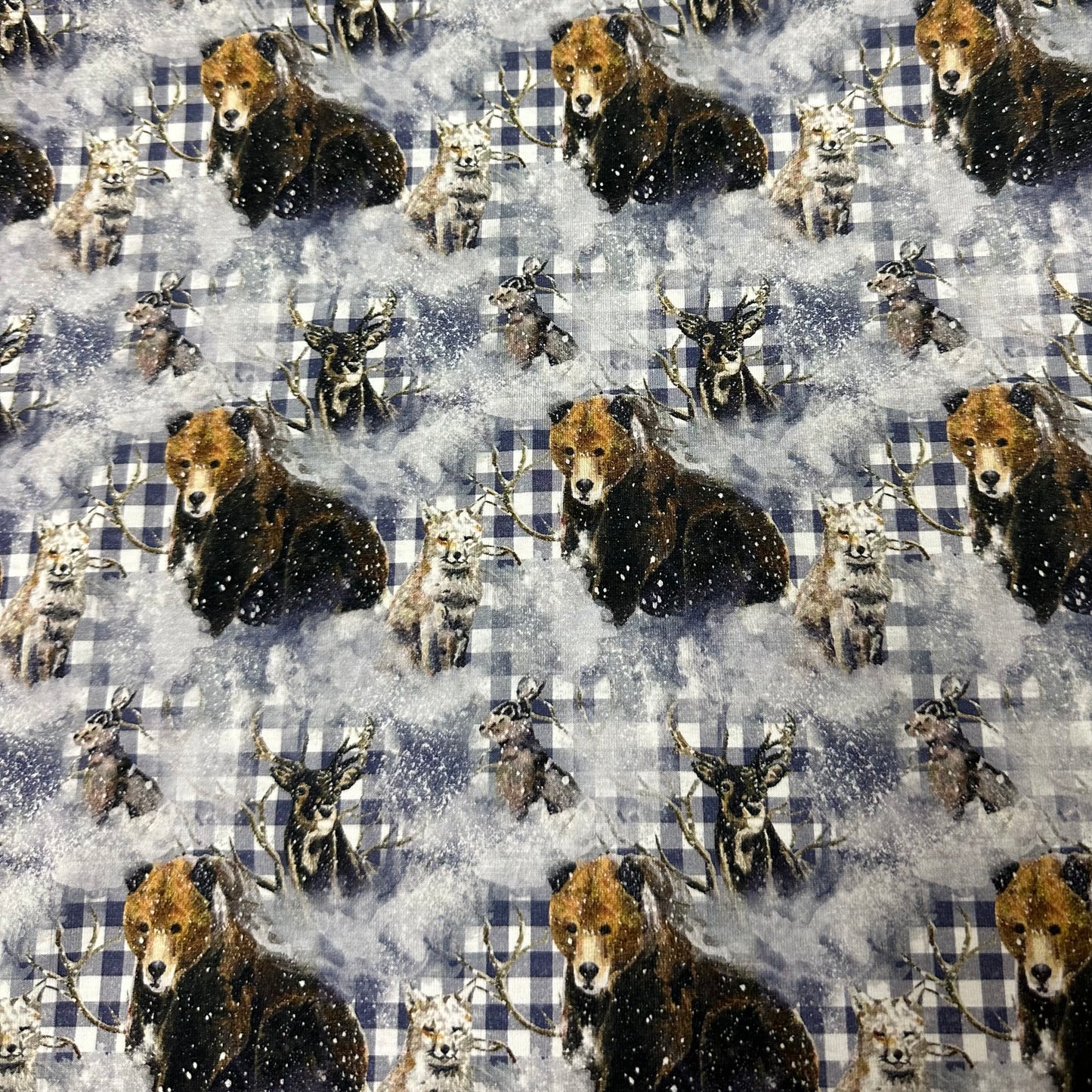 Wildlife on Gingham Bamboo/Spandex Jersey Fabric - Nature's Fabrics