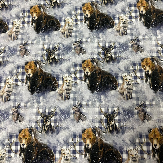 Wildlife on Gingham Bamboo/Spandex Jersey Fabric - Nature's Fabrics