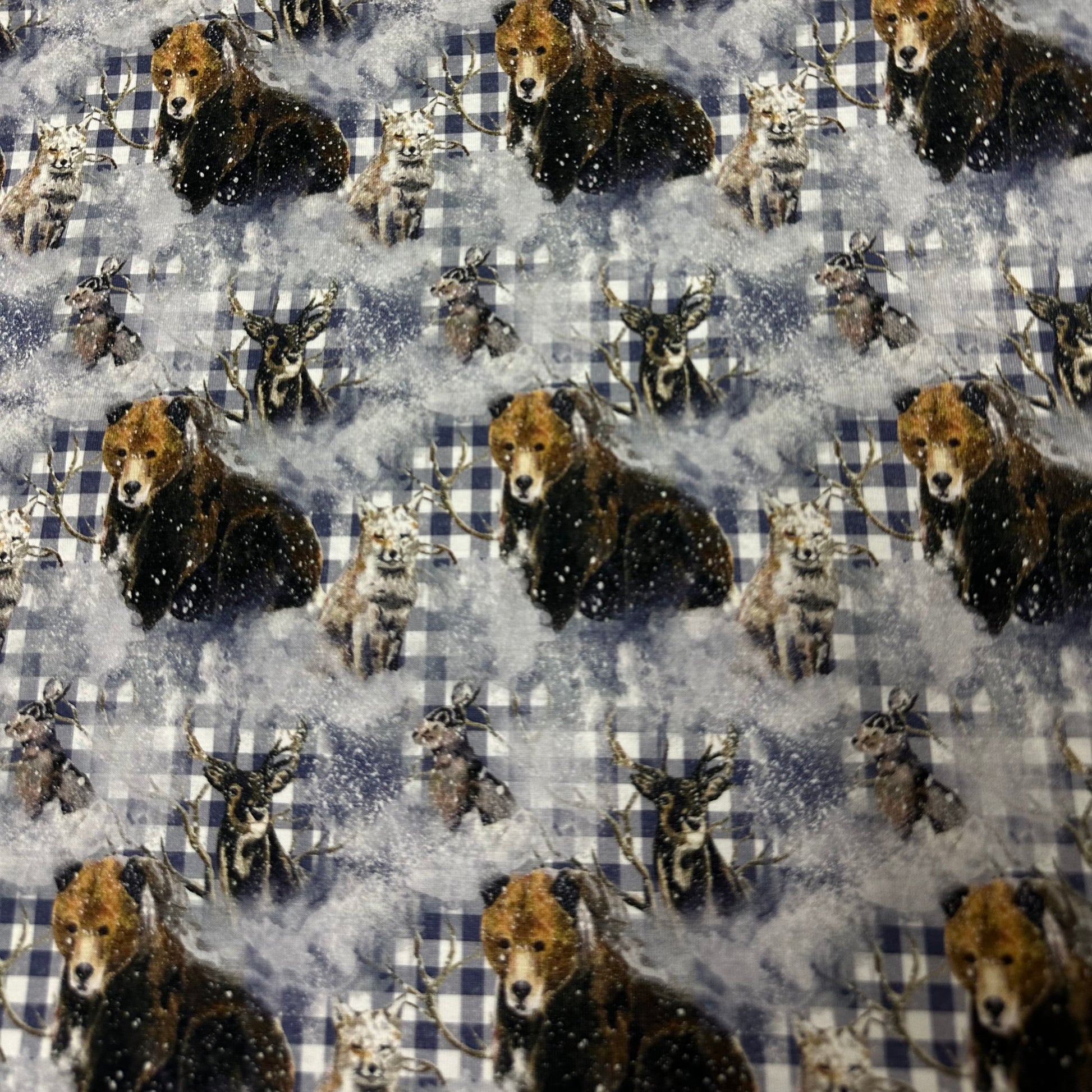 Wildlife on Gingham Bamboo/Spandex Jersey Fabric - Nature's Fabrics
