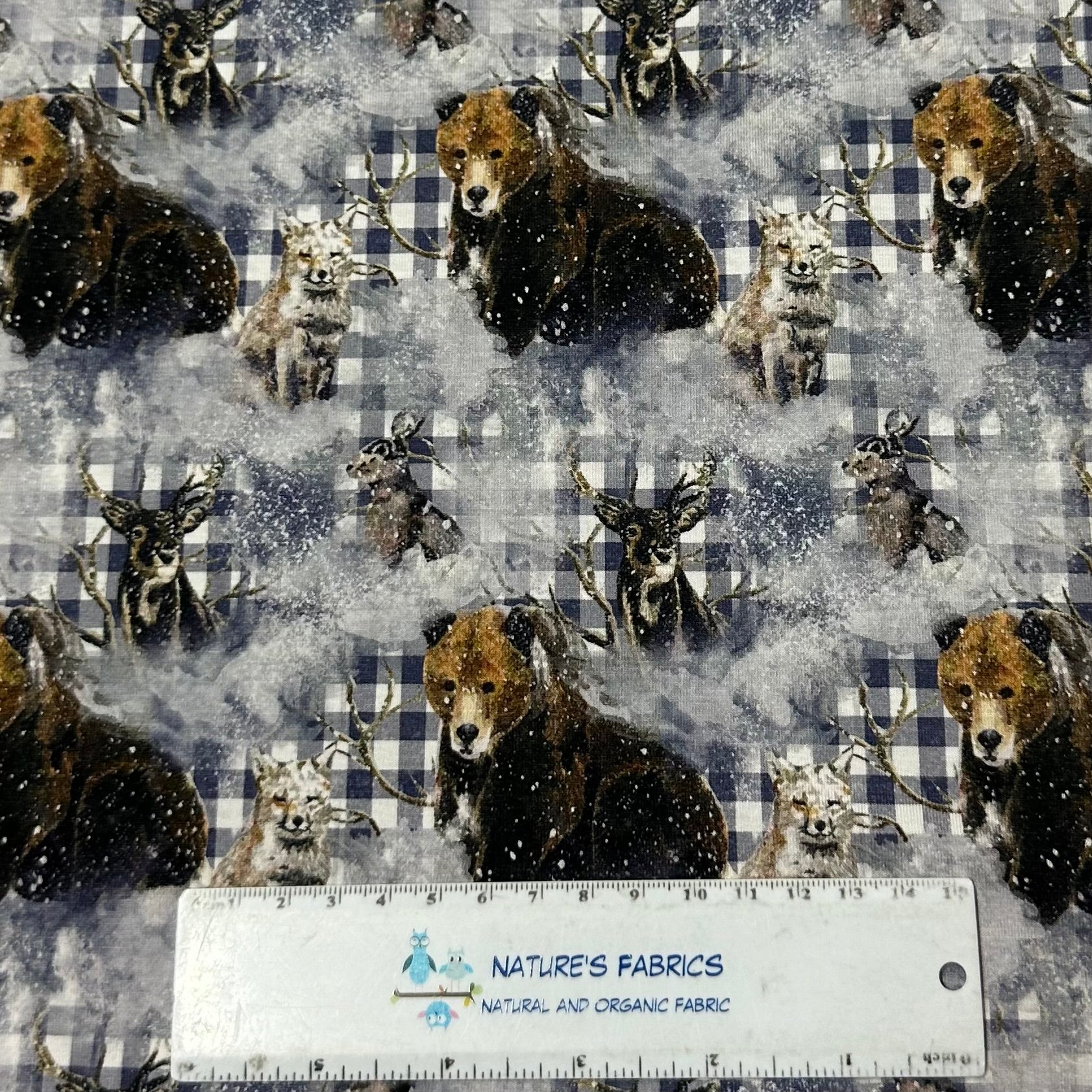 Wildlife on Gingham Bamboo/Spandex Jersey Fabric - Nature's Fabrics