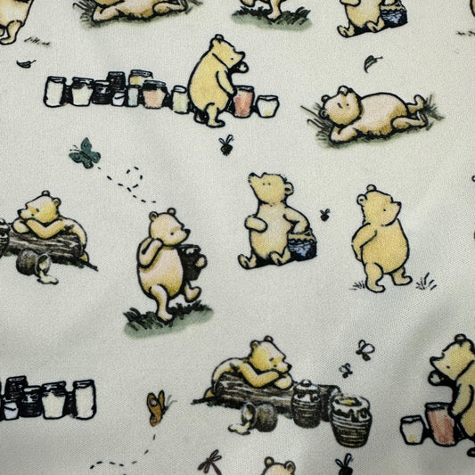 Winnie the Pooh and Honey Pots on Cream 1 mil PUL Fabric - Made in the USA - Nature's Fabrics