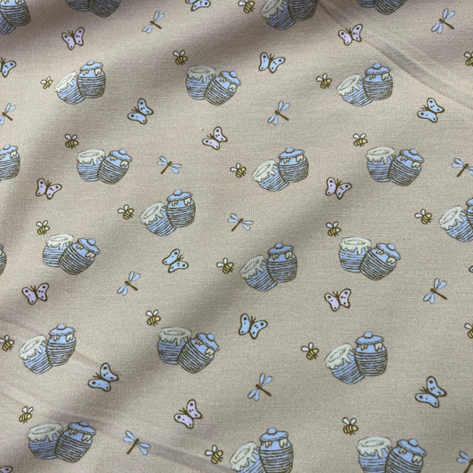 Winnie the Pooh Honey Pots on Bamboo/Spandex Jersey Fabric - Nature's Fabrics