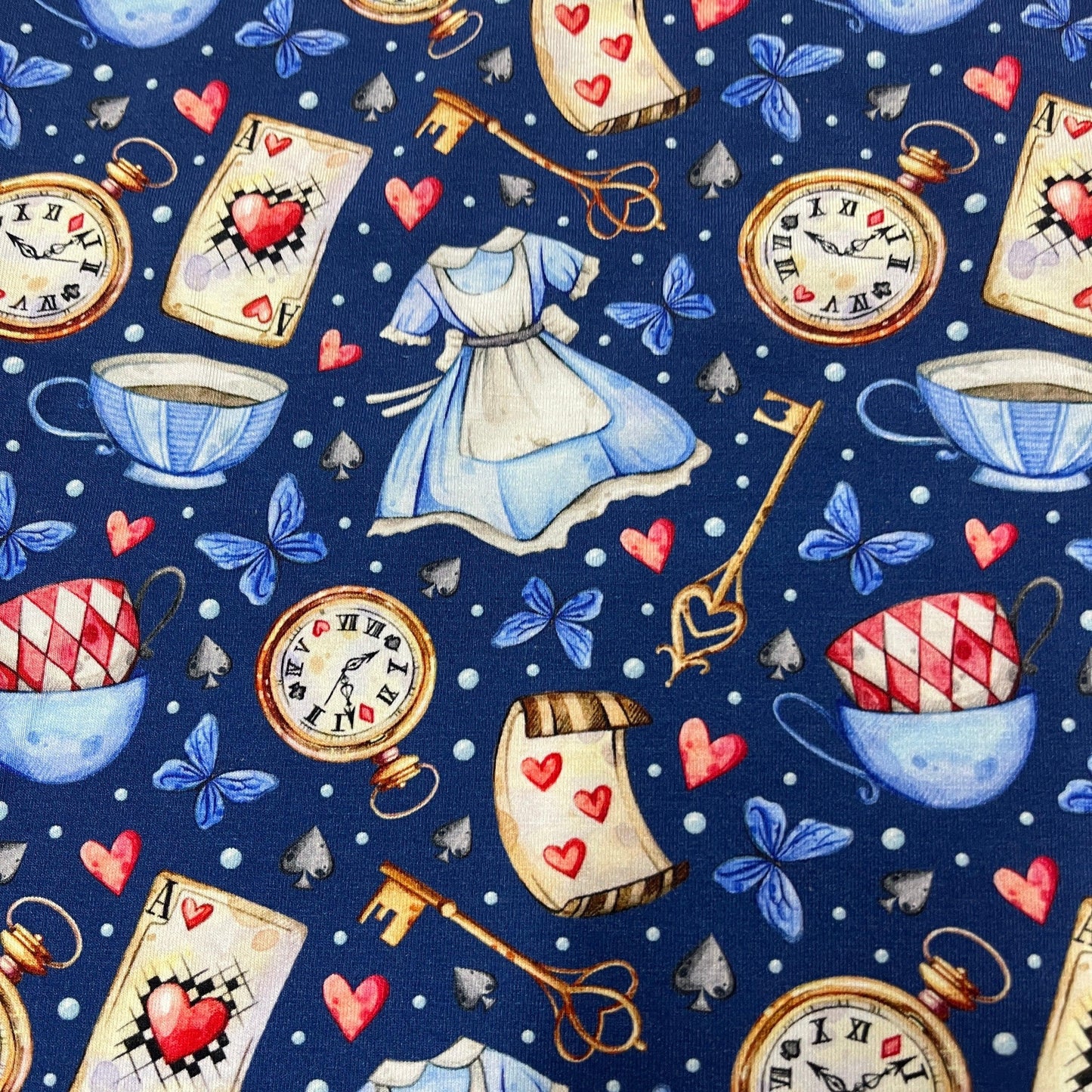 Alice in Wonderland on Bamboo Stretch French Terry Fabric - Nature's Fabrics