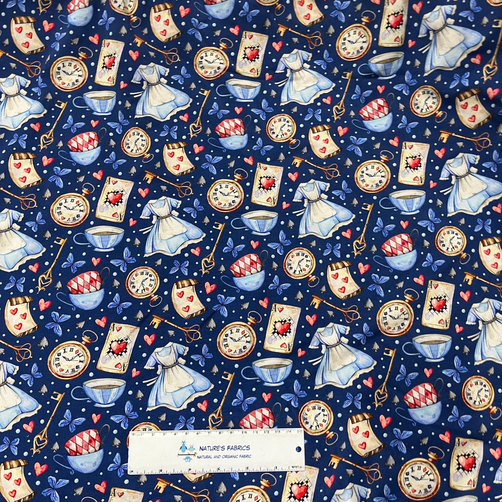 Alice in Wonderland on Bamboo/Spandex Jersey Fabric - Nature's Fabrics