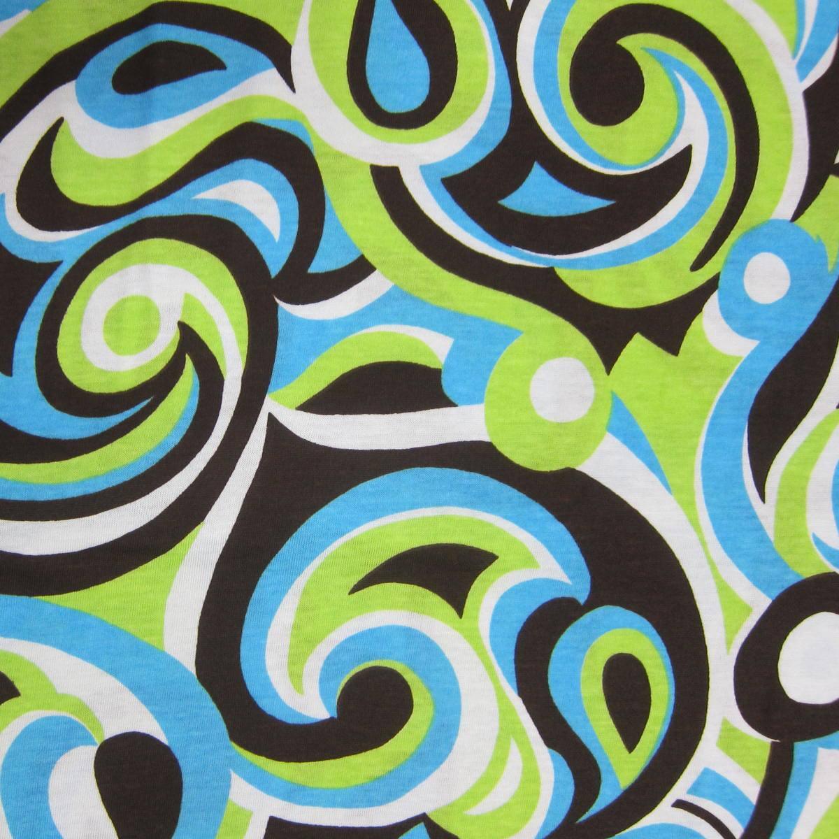 Anita G Aqua Blue Swirl Cotton Jersey Fabric - Nature's Fabrics