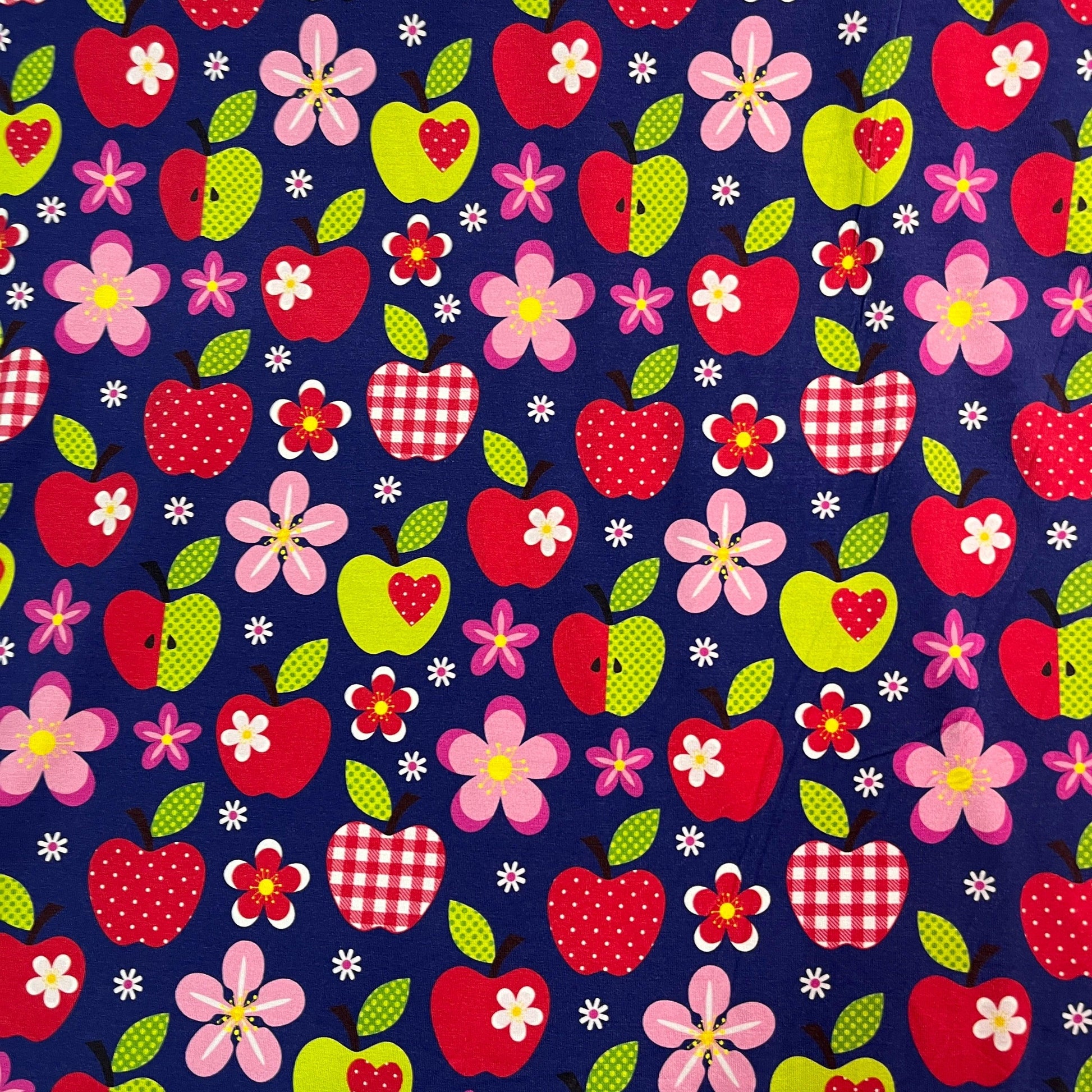 Apple Toss on Bamboo/Spandex Jersey Fabric - Nature's Fabrics
