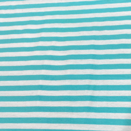 Aqua and White 3/8" Stripes on Cotton/Spandex Jersey Fabric - Nature's Fabrics